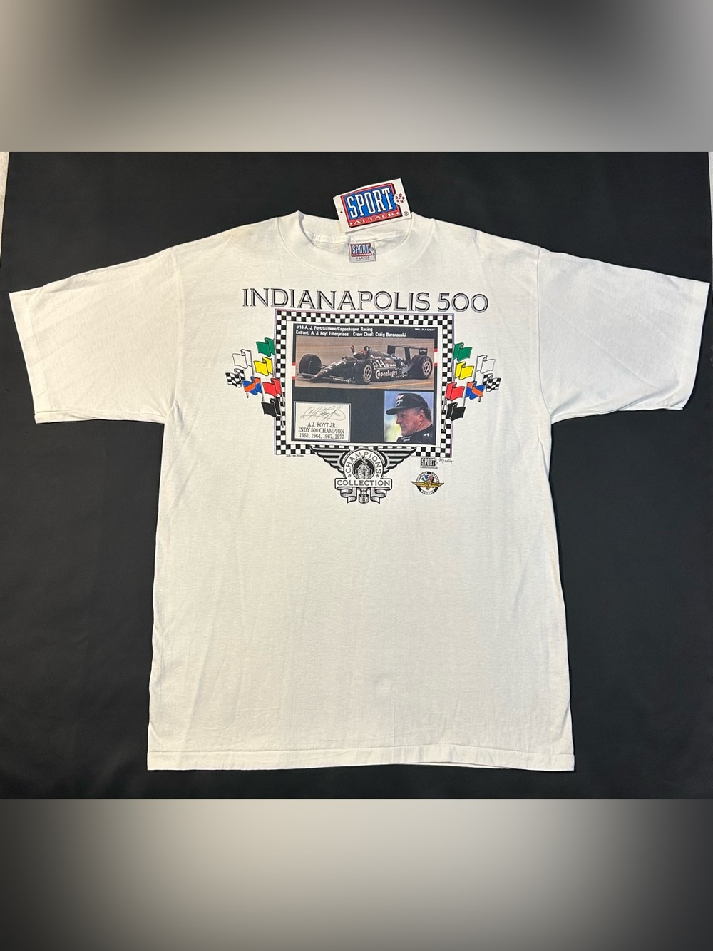 NASCAR Vintage Indy 500 AJ Foyt Jr White T-shirt XL NWT